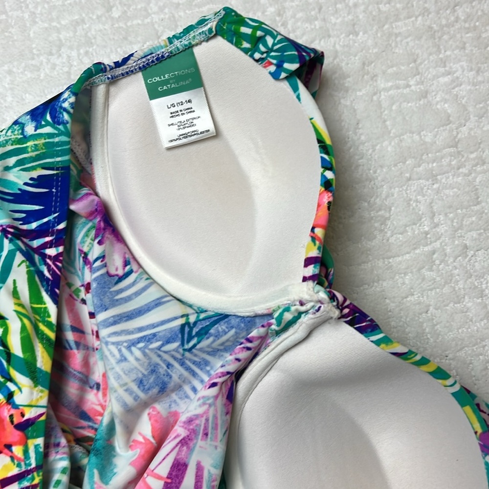 Collections by Catalina Floral Halter Tankini Swim Top Tie Neck Push-up L 12-14 - Picture 5 of 7